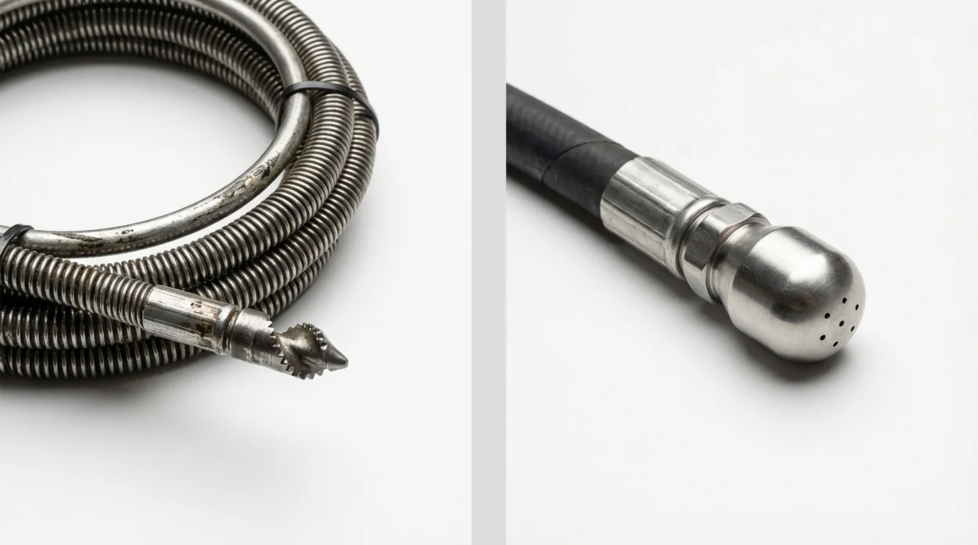 Drain snake cable and hydro jetting nozzle used for drain cleaning in Walnut Cove, NC
