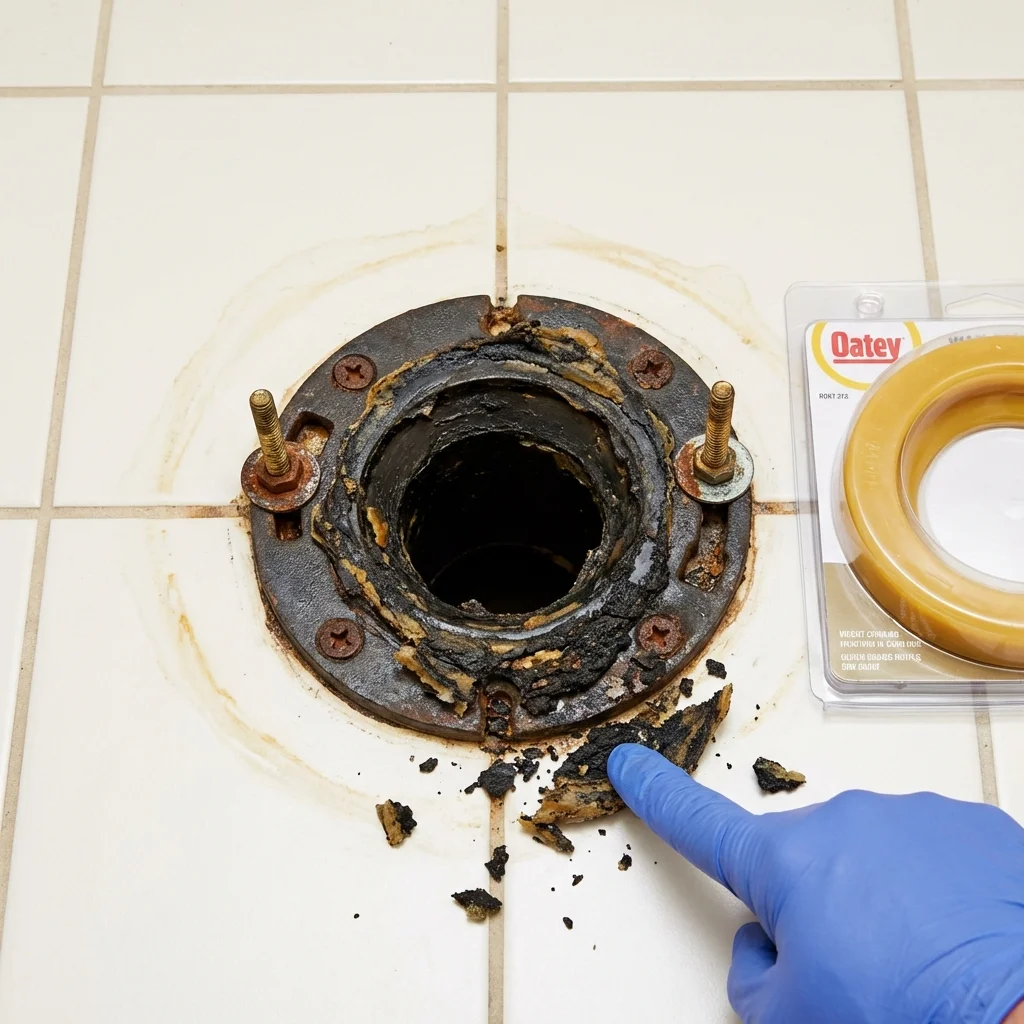 Failed wax ring showing water seepage at the base of a toilet in a Walnut Cove, NC home