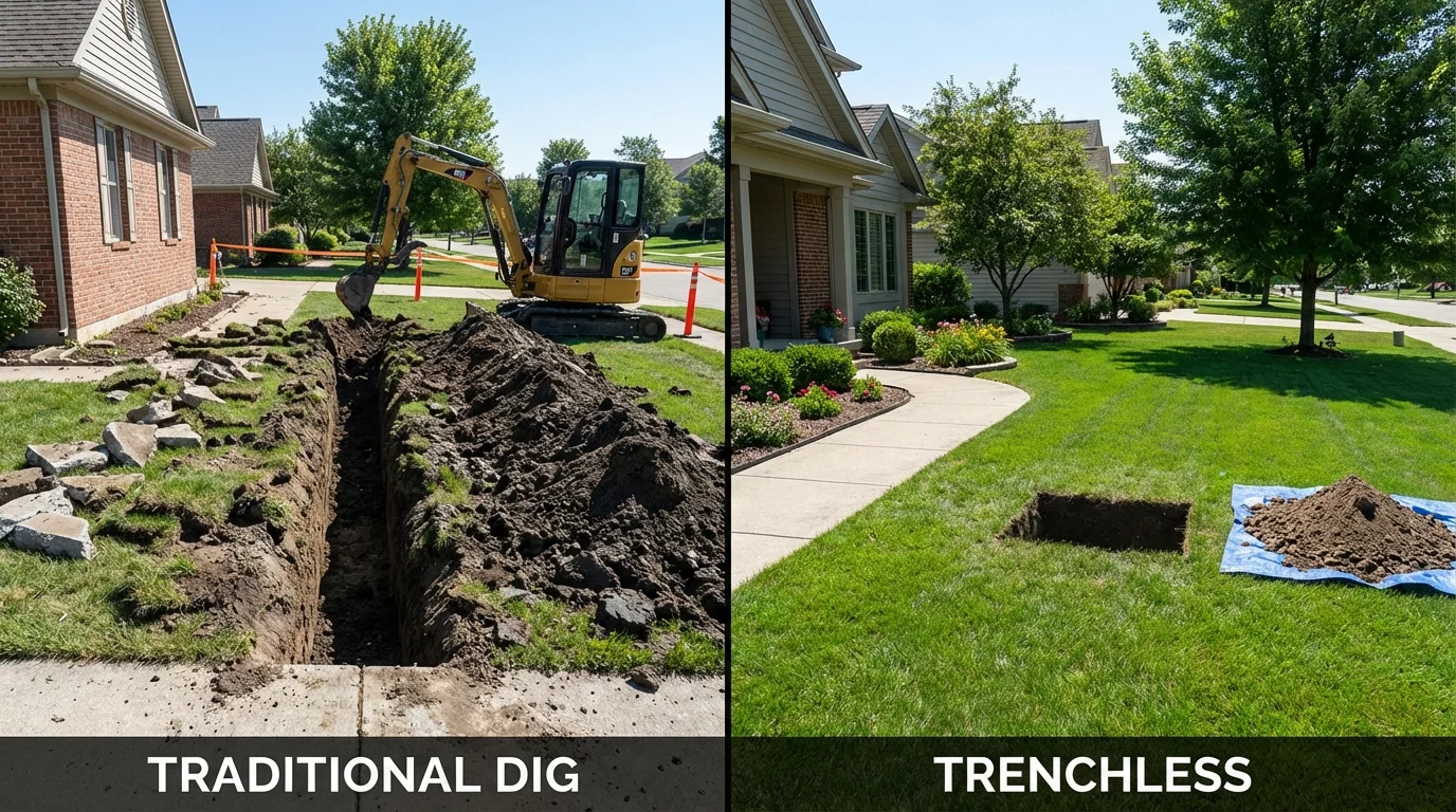 Trenchless sewer repair with minimal yard damage versus traditional excavation in Walnut Cove, NC